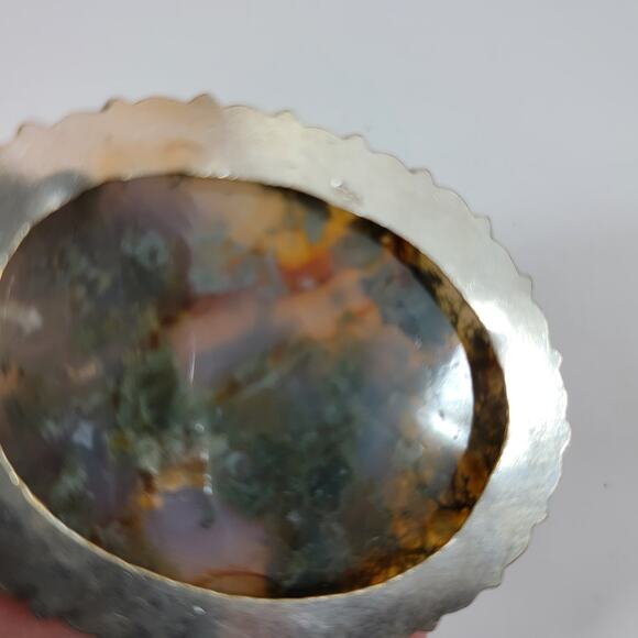 Handmade Sterling Silver Pendant with Moss Agate Oval Cabochon Green Gemstone - Picture 4 of 10
